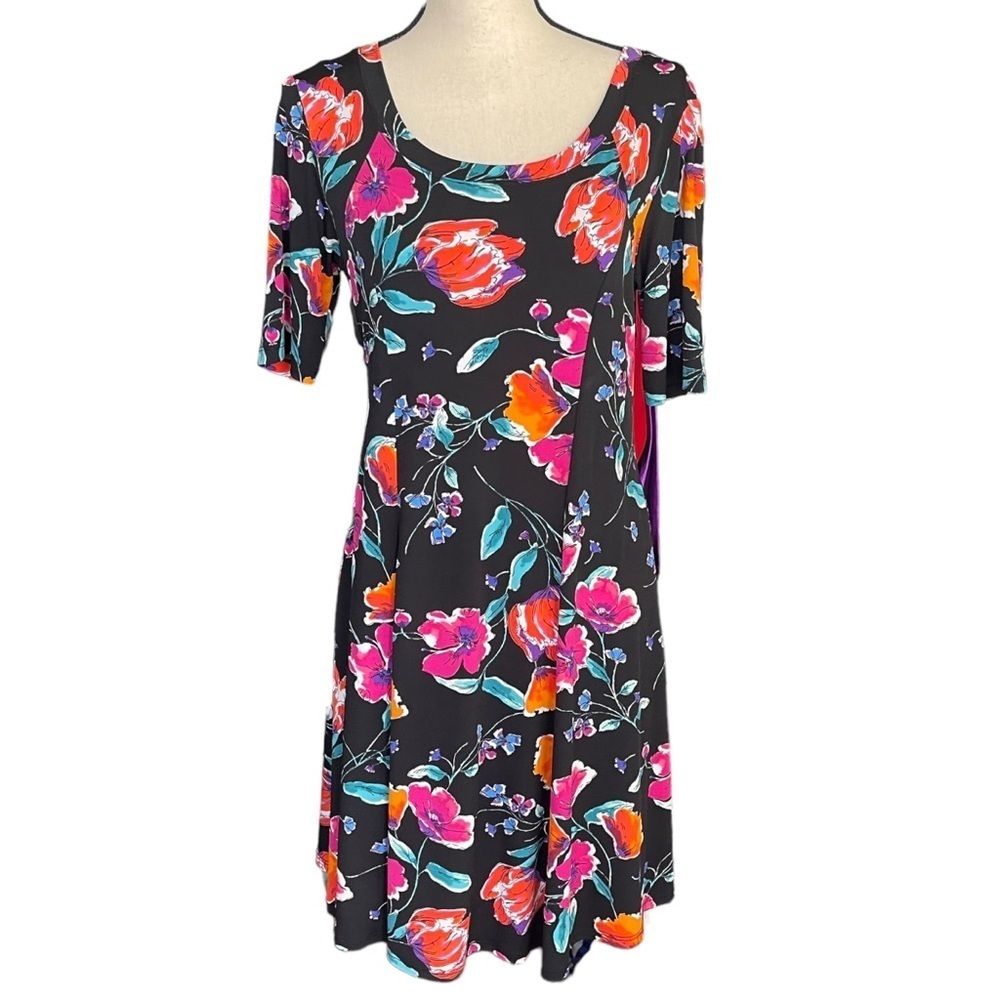 Karen Kane Spring Dark Floral Knee Length Easy Wear Polished Dress Womens Medium